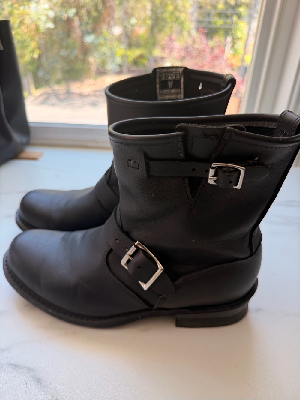 Frye Women’s Black Leather Engineer Boots with Buckle Strap - Picture 2 of 5